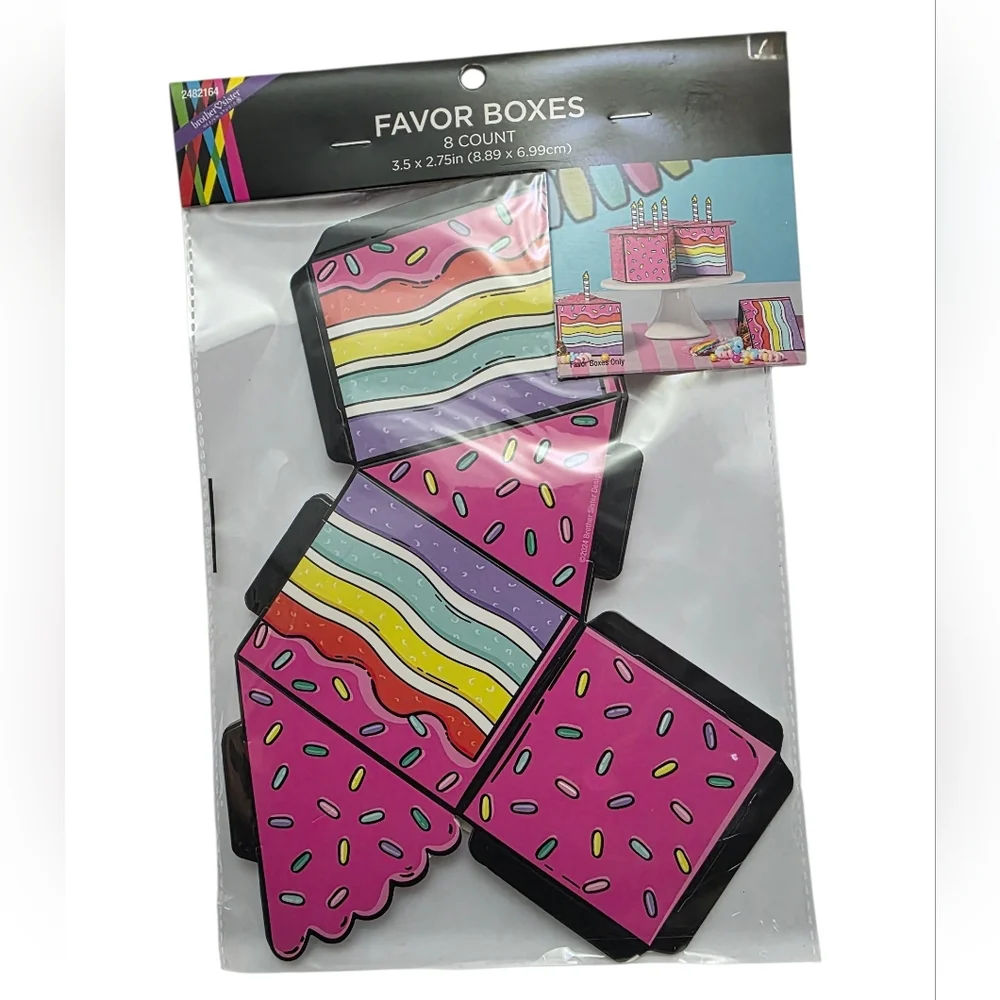 Pink Sprinkle Cake Slice Favor Boxes - Party Supplies
